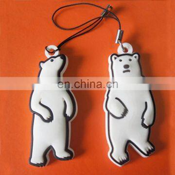Custom Cute White Bear Shaped Pvc Mobile Phone Strap