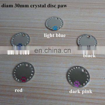 New Diam 30 mm Disc Paw Rhinestone ID Dog Tags