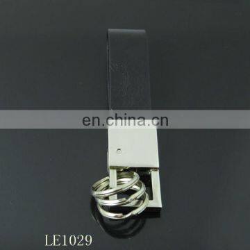 Black PU Leather Silver Metal Keychain Promotional Impressing Leather Keyring photo-4