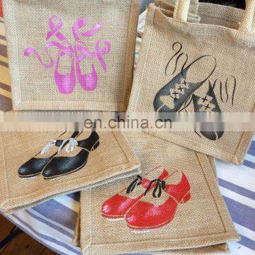 Individually hand dance shoes painted jute little eco bag