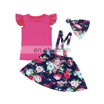 Baby Fuchsia Pearl Sleeve Shirt And Suspender Skirt Headwrap Girl Summer Boutique Outffit Korean Baby Clothes Wholesale