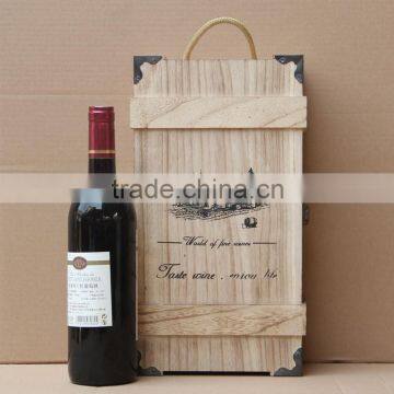 Wooden wine box for 2 bottles with handle customer logo and color OEM