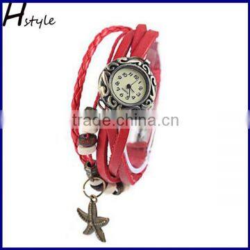 Charm Bracelet Leather Vintage Watch Lady Quartz Wrist Watch starfish Pendant Watch WP010