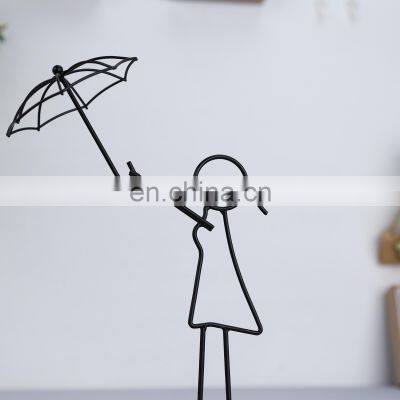 Modern Decorative Flower White Ceramic Pot Metal With Bamboo Tray Cute Frame For Home Decor