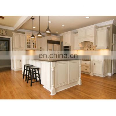 Luxury custom design transitional white stained oak solid wood drawer unit vintage kitchen cabinets