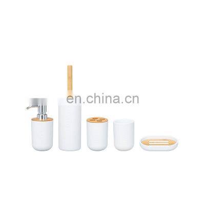 6 Bathroom Set Soap dispenser Tumbler toothbrush holder Soap Dish Toilet Brush plastic Bamboo Bathroom accessories