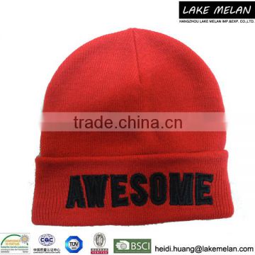 Best Seller 100% Acrylic Knitted Hat With Turn Up In Red