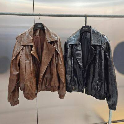 New popular autumn and winter Haining sheepskin leather jacket, women's American loose motorcycle jacket, fashionable