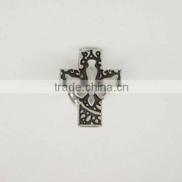 Religious Antique Silver Pigeon Dove Cross Lapel Pin Badge