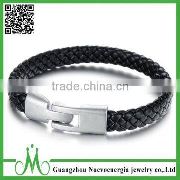 Simple Punk Silver Alloy Buckle Braided PU Leather Bangle Cuff Bracelet