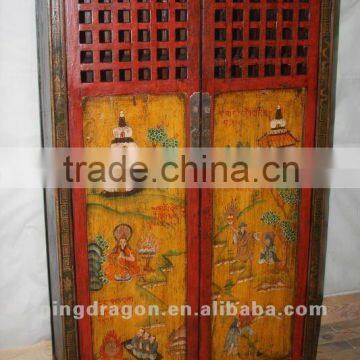 Chinese antique furniture Shanxi red painting pine wood Two Door cabinet