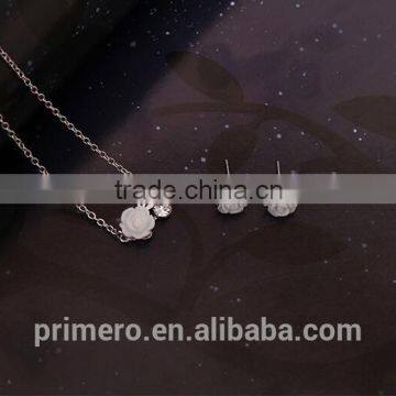 Silver Filled Pretty Rose Flower Necklace Breaclet Earring 3pcs/set Fashion Jewelry Sets For Woman