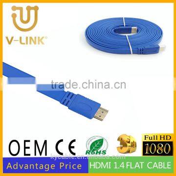 High quality blue flat HDMI Cable with 5m/17ft , high data transfer speed and quality HDMI m/m cable for HDTV/MONITOR/PROJECTOR