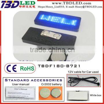 BLUE Rechargeable fashion mini led nameplate / led scrolling message badge display/small led name card screen