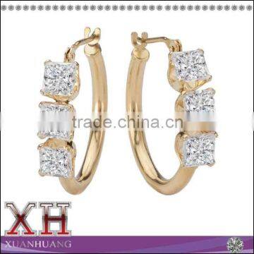 Pretty Design Yellow Gold Cubic Zirconia Three-stone Hopp Earrings