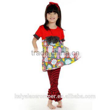 2016 fall Wholesale Stripes pants Ruffle Leggings Girls Boutique Remake Flower Clothes Baby Frock Design Clothing