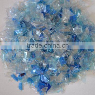 PET bottle flakes post production waste / scrap light blu clean