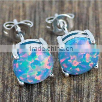 6mm 8mm Fancy Synthetic Blue Opal Earring Stud,925 Sterling Silver Fancy Stud Earring With Blue Opal                        
                                                Quality Choice