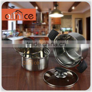 Korean Style suppermarket quality 2pcs stainless steel soup pot and soup pan set with brown color lid