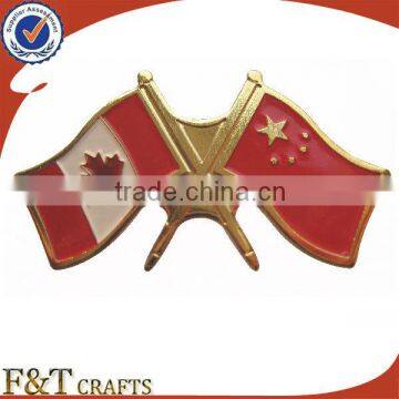 Free sample high quality gold double flag enamel metal canada flag pin