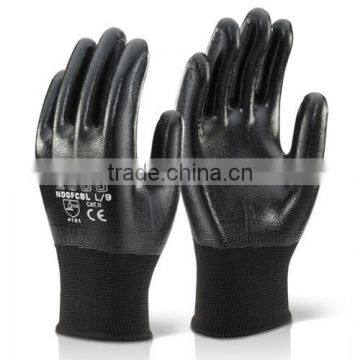 Black Slim Liquid / Waterproof Nitrile Fully Coated Polyester Safety Work Gloves