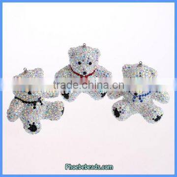 Wholesale New Arrival Cute Bow Tie Iridescent Crystal Bear Themed Necklace Pendant CPP-016