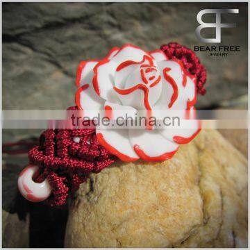 Exquisite HandMade Red Rose Flower Ceramic Bracelet For Women, Adjustable Wrist Size Bracelet