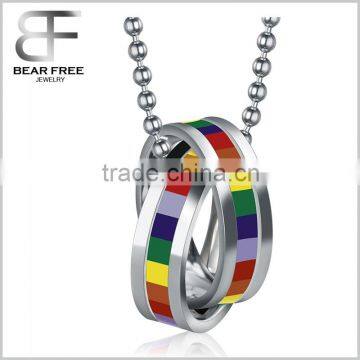 Fashion Jewelry Men's 316 Stainless Steel Rainbow Bicyclic Pendant Chain Necklace