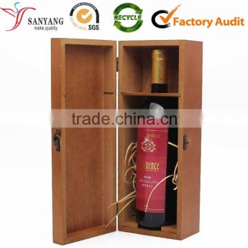 High Class Natural Wood Wine Box Metal Closure Wooden Single Wine Box