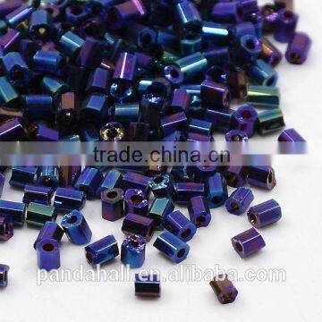 11/0 Glass Two Cut Seed Beads, Iris Round, Blue, 2x2mm(SEED-D002-01D)