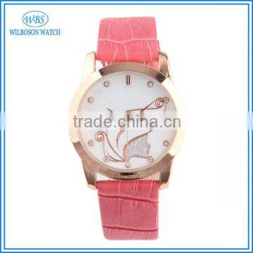 Beauty products leather pink watch with free logo printed