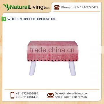 Stylish and Contemporary Wooden Stool/Ottoman with Decorative Pink Chic Rug