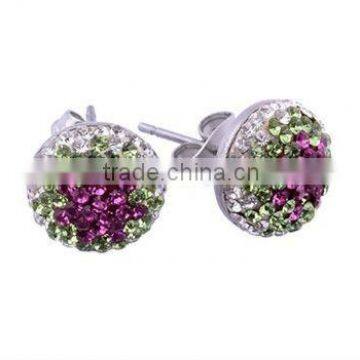 Fashion earring Stainless Steel Ear Studs with Fuchsia/Peridot/White Gemstone