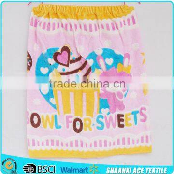 100% cotton sweet cartoon kids towel skirt velour printing towel fabric skirt