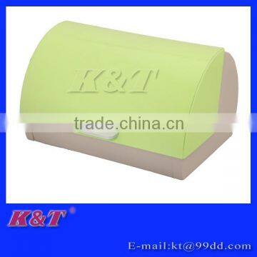 green stainless steel metal and plastic bread box