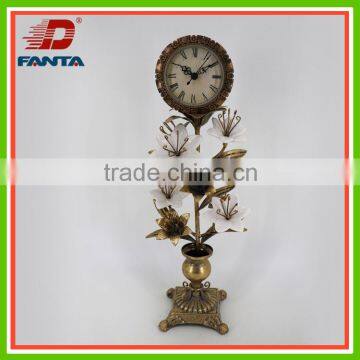 Nice decoration metal clock with porcelain flower for home decoration