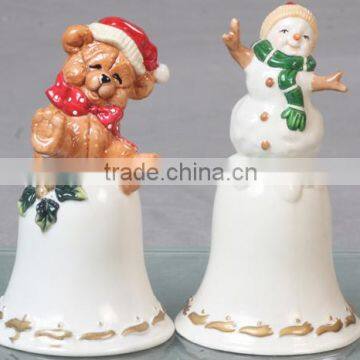 ceramic handmade bear and snowman christmas bell