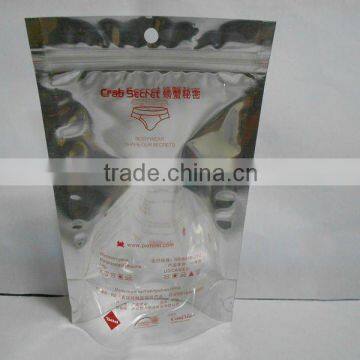 Printed plastic zipper bag with bottom gusset