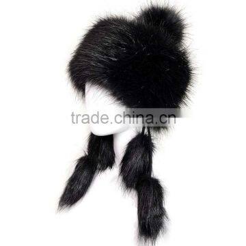 Sya 2015 New design women winter pom pom black fur hats