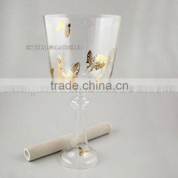 pure clear quartzl singing bowl grail with handle or stand with gold design