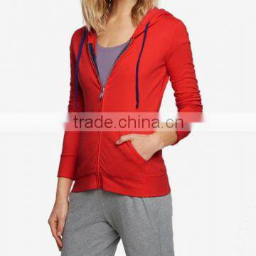 Full Zip Cotton Fleece Women Jackets Sport Plain Hoodies for Wholesale 2016