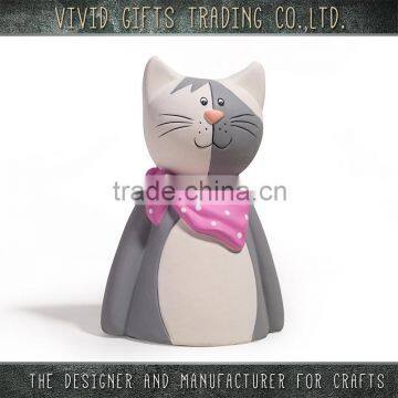 Ceramic grey cat with pink scarf party supplies decoration