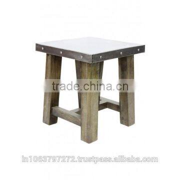 Zinc Endtable Top with Zinc Finish Mango Wood and Tabacco Grey Finish