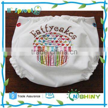 Embroidery Pattern White Washable Baby Waterproof Cloth Diaper