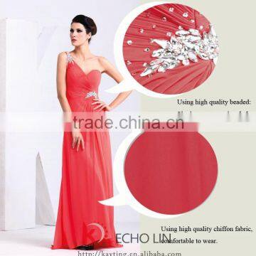 Sweetheart Ruffle Beaded One-shoulder Chiffon Ladies Party Wear Gown