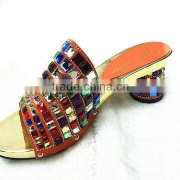 woman top fashion high heel leather slipper shoes with crystal stone sandals /Multicolor stone heels shoes YZ1212-1