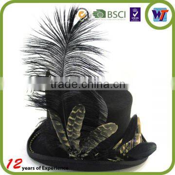 Black Top Hat With Metal Glasses And Plumage Decorative Luxury Hat photo-3