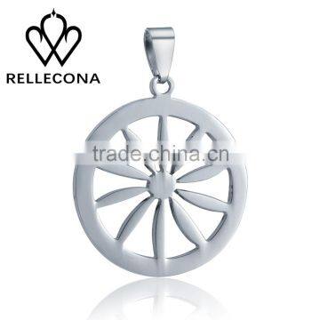 Fashion stainless steel round sun flower pendant necklace for men women