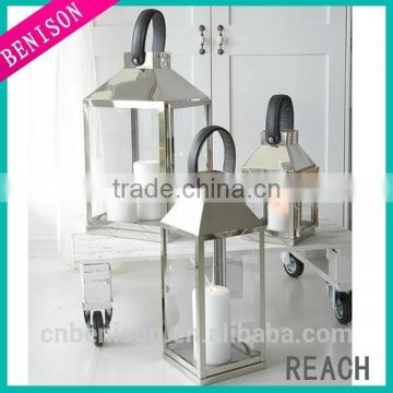 Holland Coastal Beach Glass Nickel Leather Candle Lantern - Small