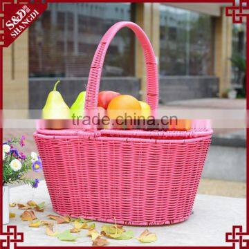 Latest red color fruit basket with cover outdoor empty wicker picnic baskets